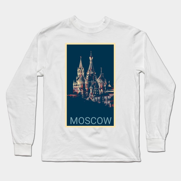 Moscow in Shepard Fairey style Long Sleeve T-Shirt by Montanescu